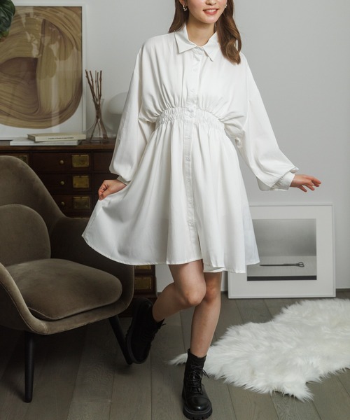 Miniministore(ミニミニストア)の「ボリュームスリーブ チュニック シャツワンピース(シャツワンピース・レディース・ブラック/ホワイト・M/L)」の6枚目の写真