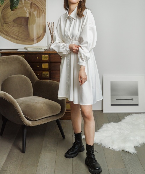 Miniministore(ミニミニストア)の「ボリュームスリーブ チュニック シャツワンピース(シャツワンピース・レディース・ブラック/ホワイト・M/L)」の7枚目の写真