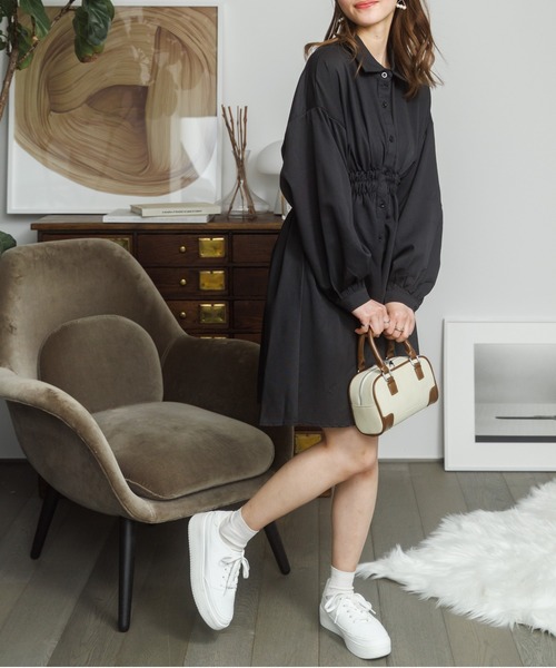 Miniministore(ミニミニストア)の「ボリュームスリーブ チュニック シャツワンピース(シャツワンピース・レディース・ブラック/ホワイト・M/L)」の10枚目の写真