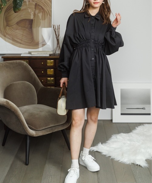 Miniministore(ミニミニストア)の「ボリュームスリーブ チュニック シャツワンピース(シャツワンピース・レディース・ブラック/ホワイト・M/L)」の11枚目の写真