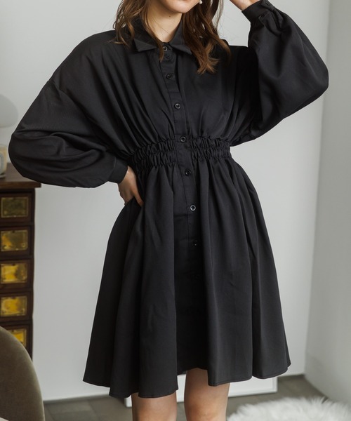 Miniministore(ミニミニストア)の「ボリュームスリーブ チュニック シャツワンピース(シャツワンピース・レディース・ブラック/ホワイト・M/L)」の8枚目の写真