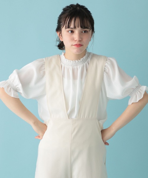 GLOBAL WORK（グローバルワーク）の「シャーリングブラウス半袖/AND YUA ANY/193271（シャツ/ブラウス・キッズ・ホワイト/ライトグリーン・150cm/160cm）」の2枚目の写真