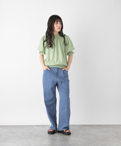 GLOBAL WORK（グローバルワーク）の「シャーリングブラウス半袖/AND YUA ANY/193271（シャツ/ブラウス・キッズ・ホワイト/ライトグリーン・150cm/160cm）」の16枚目の写真