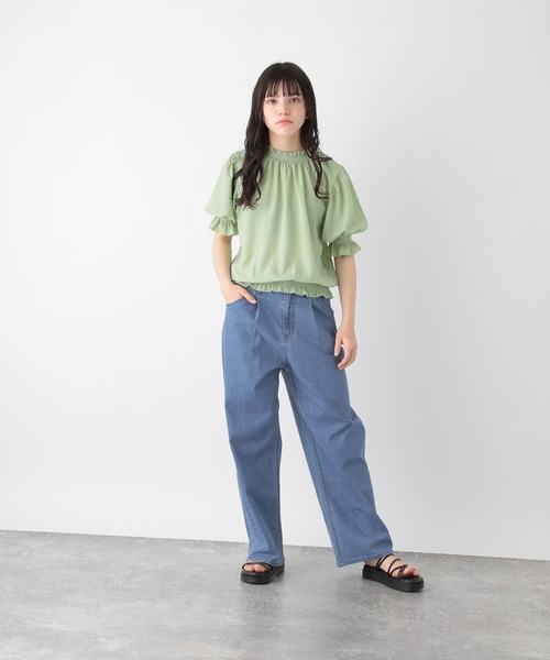 GLOBAL WORK（グローバルワーク）の「シャーリングブラウス半袖/AND YUA ANY/193271（シャツ/ブラウス・キッズ・ホワイト/ライトグリーン・150cm/160cm）」の17枚目の写真