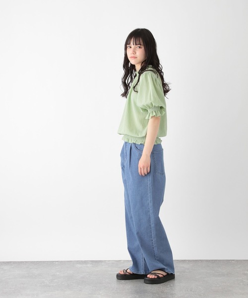 GLOBAL WORK（グローバルワーク）の「シャーリングブラウス半袖/AND YUA ANY/193271（シャツ/ブラウス・キッズ・ホワイト/ライトグリーン・150cm/160cm）」の18枚目の写真