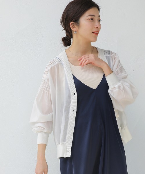 Bou Jeloud（ブージュルード）の「シアーニットコンビカーディガン（カーディガン/ボレロ・レディース・オフホワイト/ブラック・FREE）」の2枚目の写真