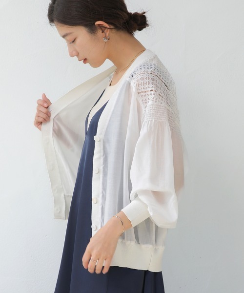 Bou Jeloud（ブージュルード）の「シアーニットコンビカーディガン（カーディガン/ボレロ・レディース・オフホワイト/ブラック・FREE）」の13枚目の写真