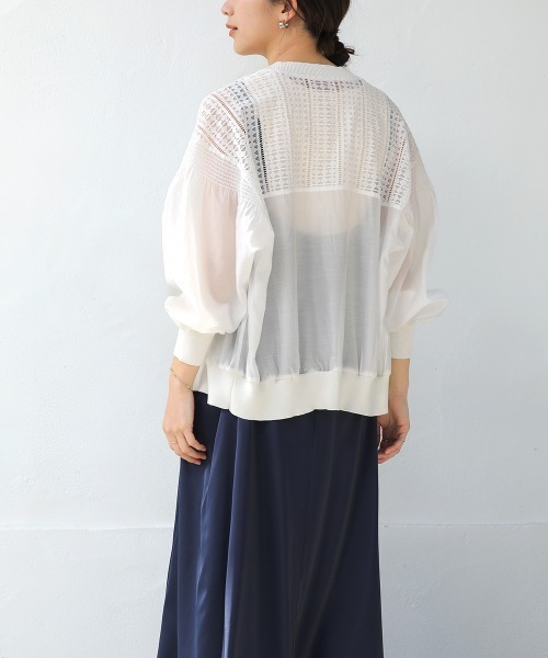 Bou Jeloud（ブージュルード）の「シアーニットコンビカーディガン（カーディガン/ボレロ・レディース・オフホワイト/ブラック・FREE）」の14枚目の写真