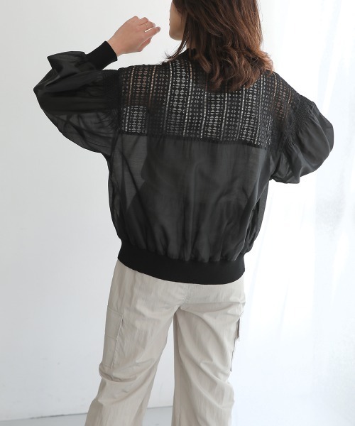 Bou Jeloud（ブージュルード）の「シアーニットコンビカーディガン（カーディガン/ボレロ・レディース・オフホワイト/ブラック・FREE）」の9枚目の写真