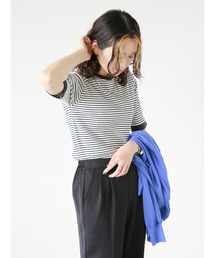 Samansa Mos2 blue | リブボーダーTシャツ(Tシャツ/カットソー)