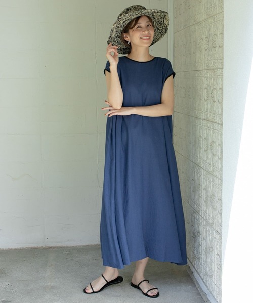 sachi様☆ドアーズ ☆リネンレーヨンバイカラーワンピース　24ss 5分袖 sachi様☆ドアーズ ☆リネンレーヨンバイカラーワンピース 24ss