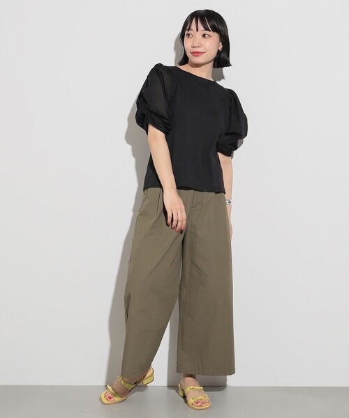 BEAMS HEART（ビームスハート）の「BEAMS HEART / 袖異素材 ギャザープルオーバー（Tシャツ/カットソー・レディース・ブルー系その他4/ブラック/オフホワイト・FREE）」の4枚目の写真