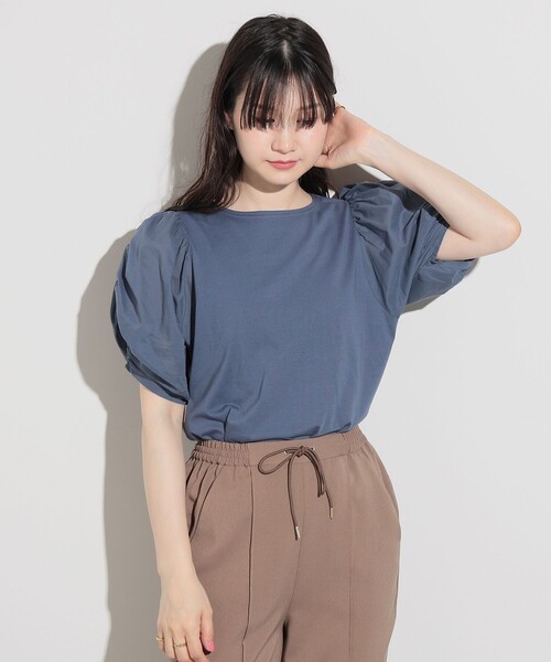 BEAMS HEART（ビームスハート）の「BEAMS HEART / 袖異素材 ギャザープルオーバー（Tシャツ/カットソー・レディース・ブルー系その他4/ブラック/オフホワイト・FREE）」の12枚目の写真