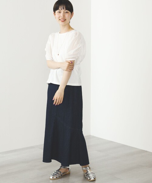 BEAMS HEART（ビームスハート）の「BEAMS HEART / 袖異素材 ギャザープルオーバー（Tシャツ/カットソー・レディース・ブルー系その他4/ブラック/オフホワイト・FREE）」の13枚目の写真