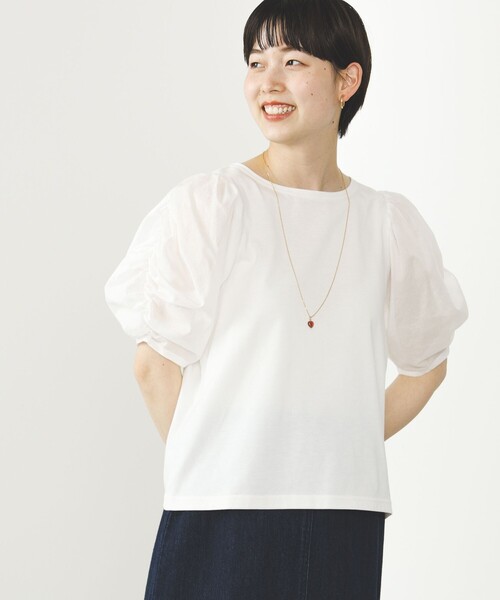 BEAMS HEART（ビームスハート）の「BEAMS HEART / 袖異素材 ギャザープルオーバー（Tシャツ/カットソー・レディース・ブルー系その他4/ブラック/オフホワイト・FREE）」の15枚目の写真