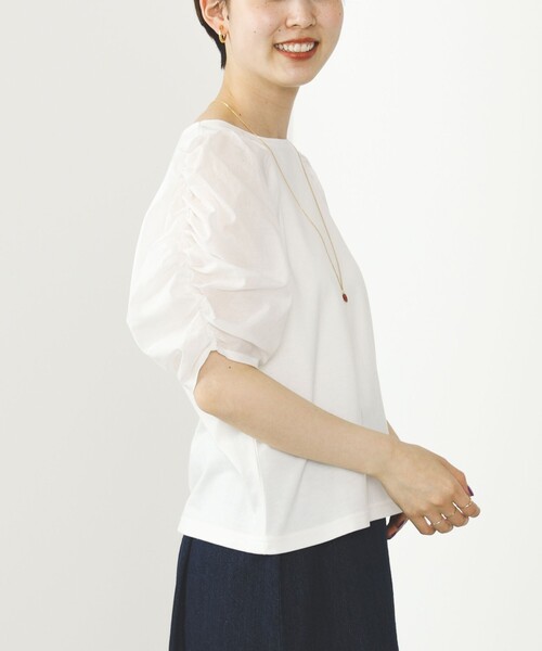 BEAMS HEART（ビームスハート）の「BEAMS HEART / 袖異素材 ギャザープルオーバー（Tシャツ/カットソー・レディース・ブルー系その他4/ブラック/オフホワイト・FREE）」の16枚目の写真