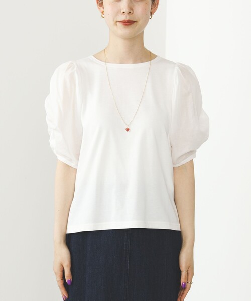 BEAMS HEART（ビームスハート）の「BEAMS HEART / 袖異素材 ギャザープルオーバー（Tシャツ/カットソー・レディース・ブルー系その他4/ブラック/オフホワイト・FREE）」の17枚目の写真