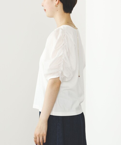 BEAMS HEART（ビームスハート）の「BEAMS HEART / 袖異素材 ギャザープルオーバー（Tシャツ/カットソー・レディース・ブルー系その他4/ブラック/オフホワイト・FREE）」の18枚目の写真