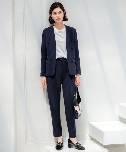 THE SUITS COMPANY ノーカラーセットアップ パンツスーツ 36 PERFORMANCE SUIT／ノーカラージャケット＆パンツセットアップ