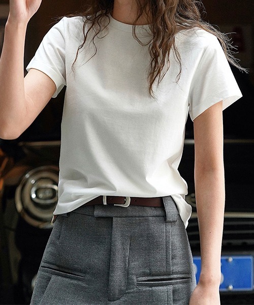 chuclla(チュクラ)の「コンパクト シルクタッチ クルーネックT chw23s080(Tシャツ/カットソー・レディース・ホワイト/ピンク/ブラック・M/S)」の4枚目の写真