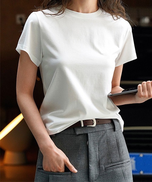 chuclla(チュクラ)の「コンパクト シルクタッチ クルーネックT chw23s080(Tシャツ/カットソー・レディース・ホワイト/ピンク/ブラック・M/S)」の9枚目の写真