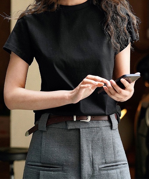 chuclla(チュクラ)の「コンパクト シルクタッチ クルーネックT chw23s080(Tシャツ/カットソー・レディース・ホワイト/ピンク/ブラック・M/S)」の14枚目の写真