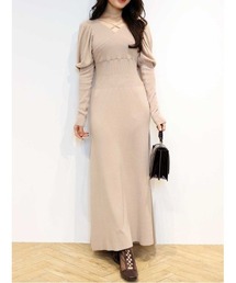 ウエストリブパワショルニットワンピース