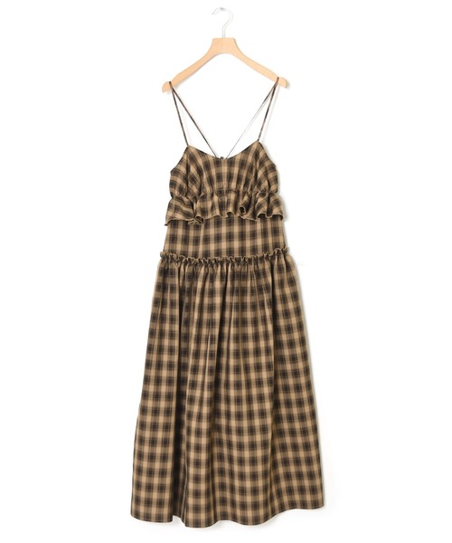 w closet(ダブルクローゼット)の「フリルギャザーキャミワンピース(ワンピース・レディース・ブラウン系その他/ブラウン/スミクロ/オフホワイト・FREE)」の16枚目の写真