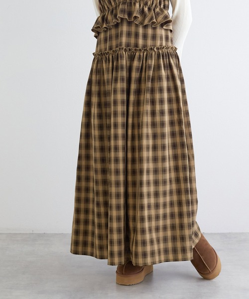 w closet(ダブルクローゼット)の「フリルギャザーキャミワンピース(ワンピース・レディース・ブラウン系その他/ブラウン/スミクロ/オフホワイト・FREE)」の21枚目の写真