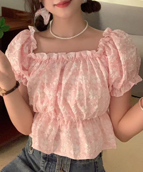 DAY CLOSET(デイ クローゼット)の「レディース 2WAY花柄オフショルフリルブラウス(シャツ/ブラウス・レディース・ピンク/グリーン・M)」の5枚目の写真