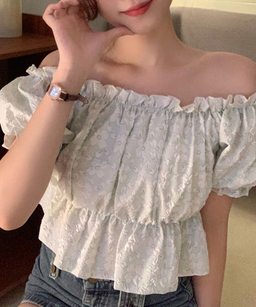 DAY CLOSET(デイ クローゼット)の「レディース 2WAY花柄オフショルフリルブラウス(シャツ/ブラウス・レディース・ピンク/グリーン・M)」の11枚目の写真