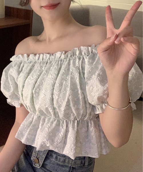 DAY CLOSET(デイ クローゼット)の「レディース 2WAY花柄オフショルフリルブラウス(シャツ/ブラウス・レディース・ピンク/グリーン・M)」の4枚目の写真