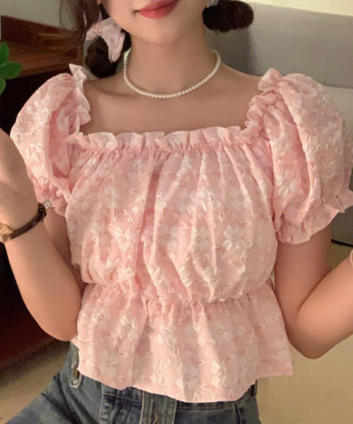 DAY CLOSET(デイ クローゼット)の「レディース 2WAY花柄オフショルフリルブラウス(シャツ/ブラウス・レディース・ピンク/グリーン・M)」の8枚目の写真