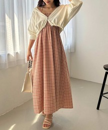 リボン取り外し可能/シャーリングキャミワンピース