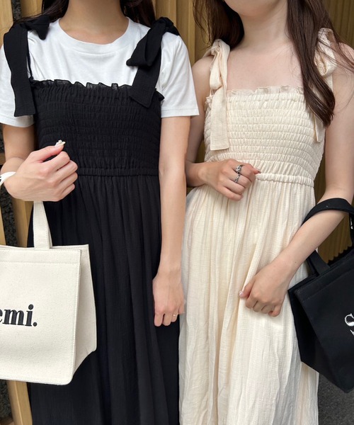 one after another NICE CLAUP（ワンアフターアナザーナイスクラップ）の「リボン取り外し可能/シャーリングキャミワンピース（ワンピース・レディース・ブラック/アイボリー/その他/ベージュ/ブラック系その他/ブラウン系その他/ピンク系その他・FREE）」の20枚目の写真