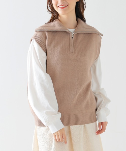 Honeys(ハニーズ)の「ハーフジップベスト(ベスト・レディース・アイボリー/ホワイト×ネイビー/ベージュ/モカ/ブラック・L/S/M)」の5枚目の写真