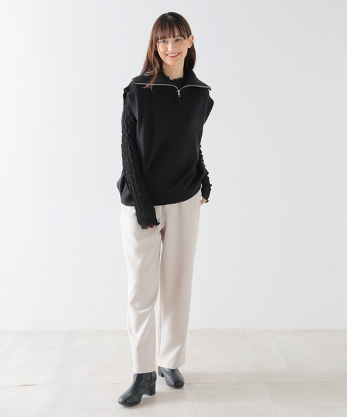 Honeys(ハニーズ)の「ハーフジップベスト(ベスト・レディース・アイボリー/ホワイト×ネイビー/ベージュ/モカ/ブラック・L/S/M)」の9枚目の写真