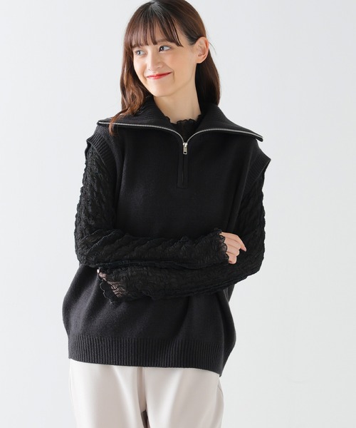 Honeys(ハニーズ)の「ハーフジップベスト(ベスト・レディース・アイボリー/ホワイト×ネイビー/ベージュ/モカ/ブラック・L/S/M)」の10枚目の写真