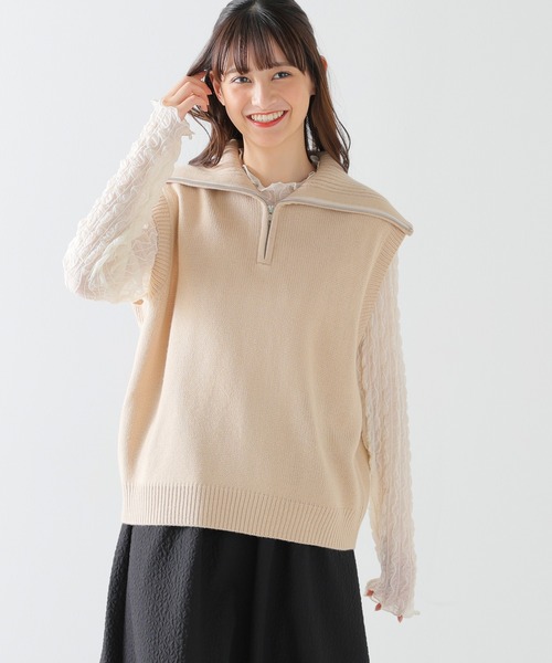 Honeys(ハニーズ)の「ハーフジップベスト(ベスト・レディース・アイボリー/ホワイト×ネイビー/ベージュ/モカ/ブラック・L/S/M)」の16枚目の写真