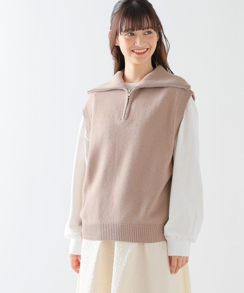 Honeys(ハニーズ)の「ハーフジップベスト(ベスト・レディース・アイボリー/ホワイト×ネイビー/ベージュ/モカ/ブラック・L/S/M)」の18枚目の写真