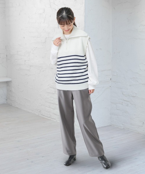 Honeys(ハニーズ)の「ハーフジップベスト(ベスト・レディース・アイボリー/ホワイト×ネイビー/ベージュ/モカ/ブラック・L/S/M)」の19枚目の写真