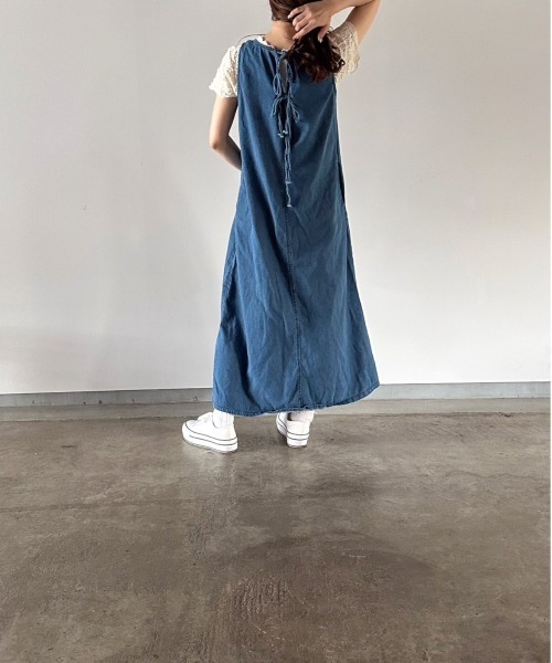 t a r o s u(タロス)の「back ribbon denim onepiece/バックリボンデニムワンピース(ワンピース・レディース・ブルー・FREE)」の3枚目の写真