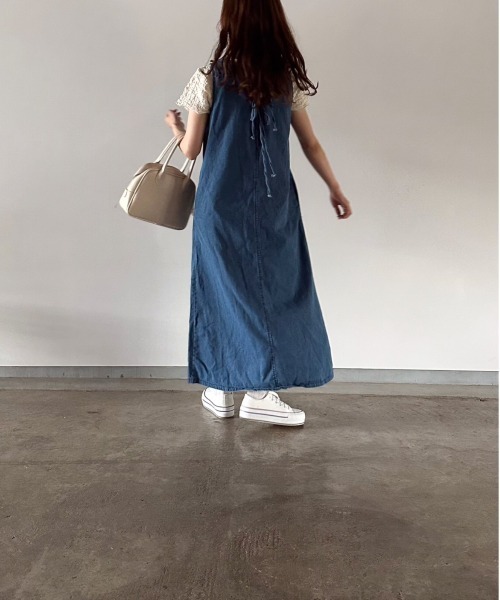 t a r o s u(タロス)の「back ribbon denim onepiece/バックリボンデニムワンピース(ワンピース・レディース・ブルー・FREE)」の5枚目の写真