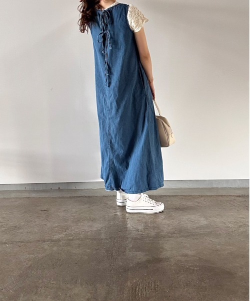 t a r o s u(タロス)の「back ribbon denim onepiece/バックリボンデニムワンピース(ワンピース・レディース・ブルー・FREE)」の14枚目の写真