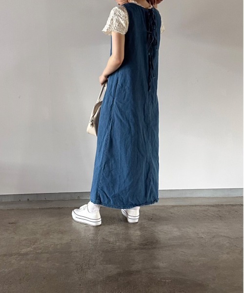 t a r o s u(タロス)の「back ribbon denim onepiece/バックリボンデニムワンピース(ワンピース・レディース・ブルー・FREE)」の17枚目の写真