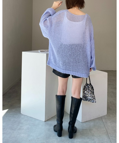 セール】ボリュームスリーブロング丈ざっくりモヘアメッシュ