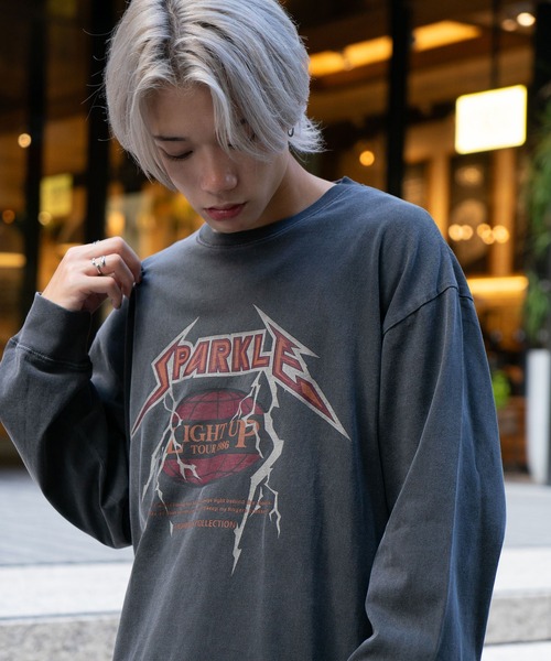 セール】ピグメントプリント ロンT ピグメント加工 ヴィンテージライク