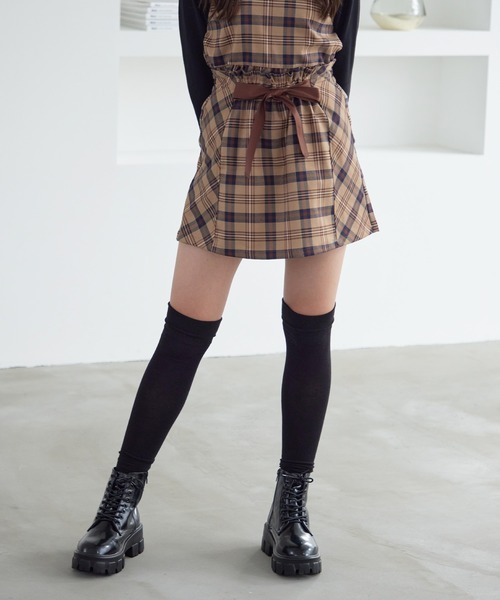 Amourire girl（アムリールガール）の「【セットアップ可】チェック柄フロントリボンキュロット(130cm～150cm)（その他パンツ・キッズ・ネイビー/ブラウン/ブラック/ベージュ/グレー/ダークネイビー・130cm/140cm/150cm/160cm/110cm/120cm）」の7枚目の写真