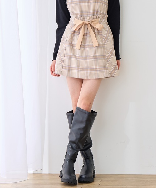 セットアップ可】チェック柄フロントリボンキュロット(130cm～150cm