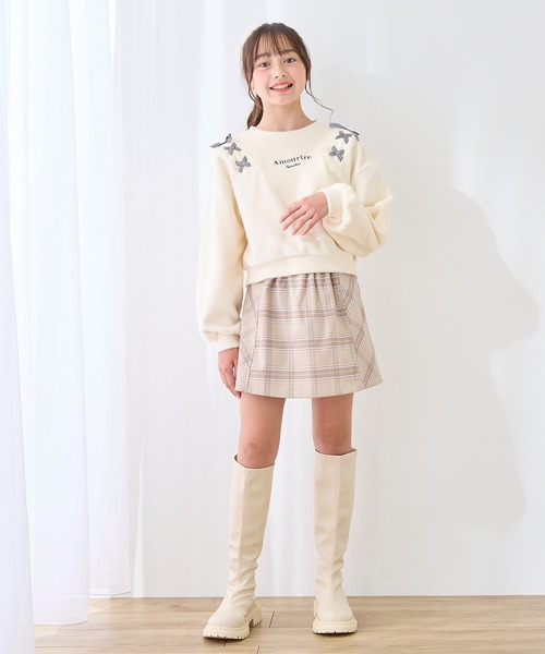 セットアップ可】チェック柄フロントリボンキュロット(130cm～150cm